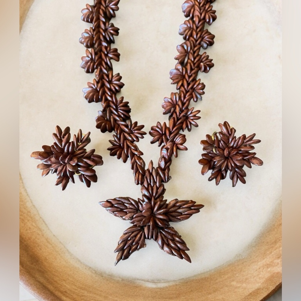 Vintage Apple Seed Necklace With Matching Earrings